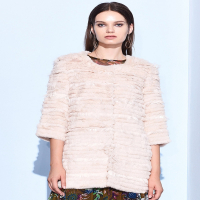 CXC013MS时尚经典拼接长款兔毛羊毛皮草外套