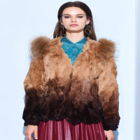 CXC016TS渐变经典短款兔毛皮草外套