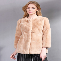 CXC095TS经典圆领中长款獭兔毛皮草外套