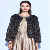 CXC004HS花豹纹短款兔毛皮草外套