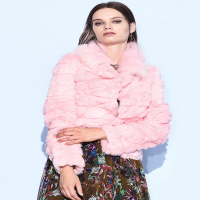 CXC001FH菱形花纹短款兔毛皮草外套