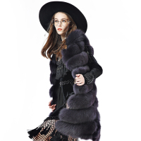 THD005SZ气质长款无袖狐狸毛皮草外套