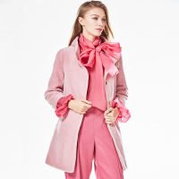 TQY064FS经典立领插袋中长款羊剪绒皮草外套