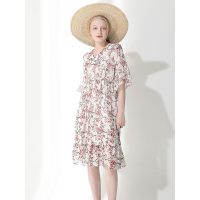 CVE005BS清新碎花款蝴蝶袖收褶裙摆连衣裙