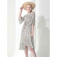 CVE006HK时尚修身小碎花款绑带设计连衣裙