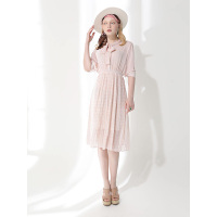 CVE007FS简约方格图案亮丝修饰系带款连衣裙