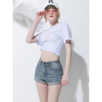 CWT002LA甜美气质款字母流苏修饰纯棉T恤