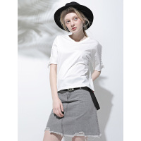 CWT004BS气质袖口绑带设计款纯棉T恤
