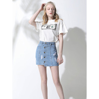 CZG206LC简约磨洞款单排扣包臀短裙