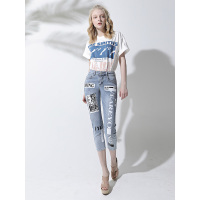 CZG214LC潮流个性字母图案牛仔裤