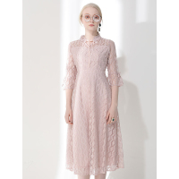 CZG265FS优雅淑女风半透视荷叶袖连衣裙