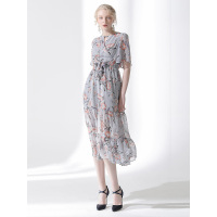 CZG271HS雅致花卉图案收腰显瘦款连衣裙