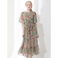 CZG271LV雅致花卉图案收腰显瘦款连衣裙