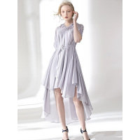 CZG272LD简约淑女风收腰显瘦不规则下摆连衣裙