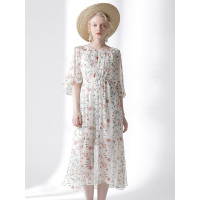 CZG273BS唯美飘逸植物花卉图案收腰连衣裙