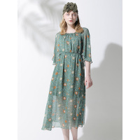 CZG273LV唯美飘逸植物花卉图案收腰连衣裙