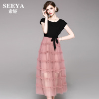 2018夏季新款连衣裙长裙女慵懒风chic小香风过膝超长款女假两件套