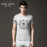 迪尔马奇2017夏新印花贴钻修身圆领男士短袖T恤半袖上衣M01608