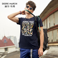 迪尔马奇2017夏新时尚潮男士烫钻二维码圆领短袖打底T恤衫M01673_X59