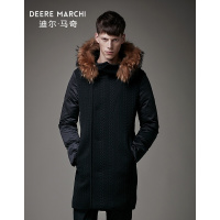迪尔马奇冬季新品麦穗压花拼接真毛领男中长款羽绒服M13529黑色