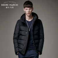 迪尔马奇冬季新品压花纹理拼接短款连帽修身男羽绒服M13526黑色