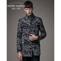 迪尔马奇冬季新品雪花纹杂色立领修身潮男士毛呢大衣M15533深灰色