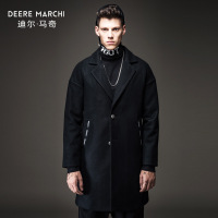 迪尔马奇冬装新款男士休闲毛呢大衣加厚中长款外套潮M15595黑色