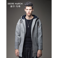 迪尔马奇冬装新款男士毛呢大衣街头风连帽宽松外套潮M15583灰色