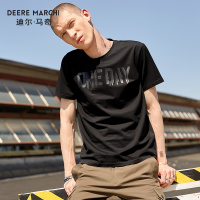迪尔马奇夏季新款男士休闲短袖T恤 字母印花简约修身上衣M010007