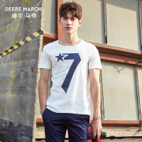 迪尔马奇夏季男装数字7棉麻拼接图案圆领短袖T恤衫修身薄款M01868