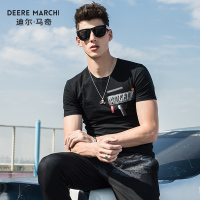 迪尔马奇夏装新款男士短袖T恤 简约修身印花打底汗衫潮M01902