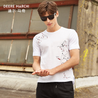 迪尔马奇夏季男士修身个性棉麻拼接短袖半袖T恤M01695