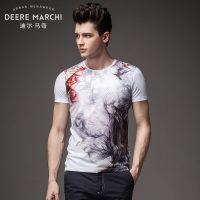 迪尔马奇夏季男士休闲修身3D印花短袖圆领T恤潮M01697