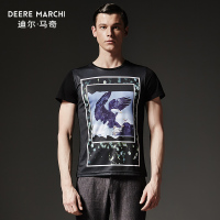 迪尔马奇 夏男装新雄鹰图案印花拼接修身圆领男短袖T恤M01516