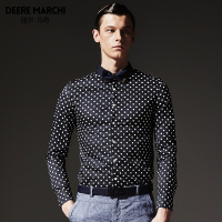 迪尔马奇春秋衬衣英伦时尚波点印花修身男士长袖衬衫M06519