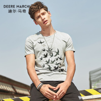 迪尔马奇夏季新款男士短袖T恤 创意燕子印花上衣潮M01932