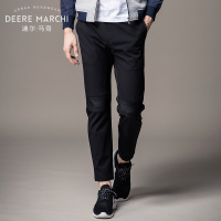 迪尔马奇春装男士拼接休闲长裤 系带修身小脚男裤M16783