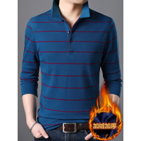 卡帝乐鳄鱼(CARTELO)长袖T恤男纯棉加绒加厚条纹翻领体恤打底衫BAJ1729