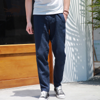 卡帝乐鳄鱼休闲裤男夏季薄款亚麻裤宽松直筒长裤BABC8226