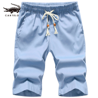 卡帝乐鳄鱼短裤男直筒休闲裤中年宽松松紧裤纯色薄款五分裤BAI619T