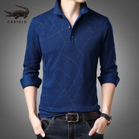 卡帝乐鳄鱼长袖T恤男翻领印花棉体恤打底衫2019秋季新品BBM8623T
