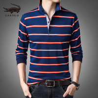 卡帝乐鳄鱼长袖T恤男翻领条纹体恤打底衫2019秋季新品男上衣BBM8866T