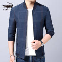 卡帝乐鳄鱼夹克男棒球领格子宽松商务男装外套秋季薄款茄克衫BDB89122T
