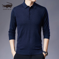 卡帝乐鳄鱼2019秋款长袖T恤男翻领纯色羊毛针织打底衫薄款毛衣BDB8899T