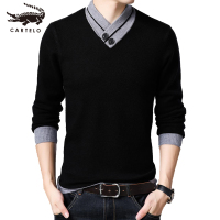 卡帝乐鳄鱼冬季新款男士V领毛衣时尚休闲青年加厚针织打底衫