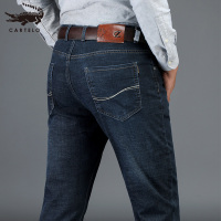 卡帝乐鳄鱼牛仔裤男直筒长裤秋冬加厚男裤中青年宽松棉裤子