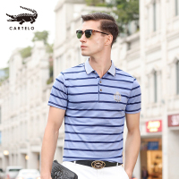卡帝乐鳄鱼(CARTELO)男士短袖翻领T恤纽扣装饰夏季新品中年商务休闲短袖T恤男