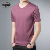 卡帝乐鳄鱼(CARTELO)短袖t恤丝光男士V领夏季男装体恤衣服半袖潮流上衣