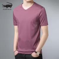 卡帝乐鳄鱼(CARTELO)短袖t恤丝光男士V领夏季男装体恤衣服半袖潮流上衣