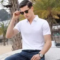 卡帝乐鳄鱼(CARTELO)男士翻领短袖T恤纯色纯棉POLO衫夏季商务休闲男装潮体恤